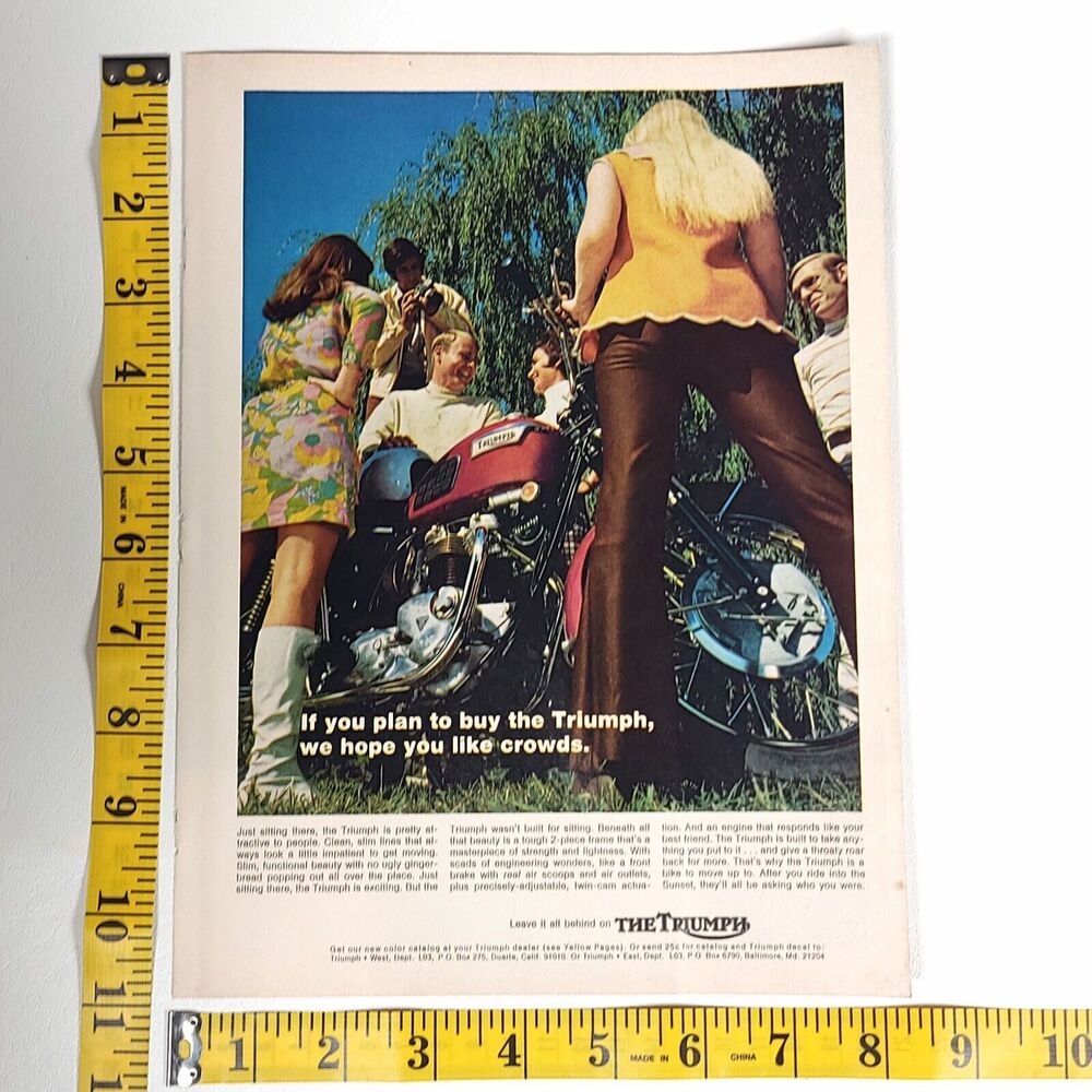 Triumph Motorcycle Vintage Single Page Full Color Print Ad 1969 Hot Rod Magazine